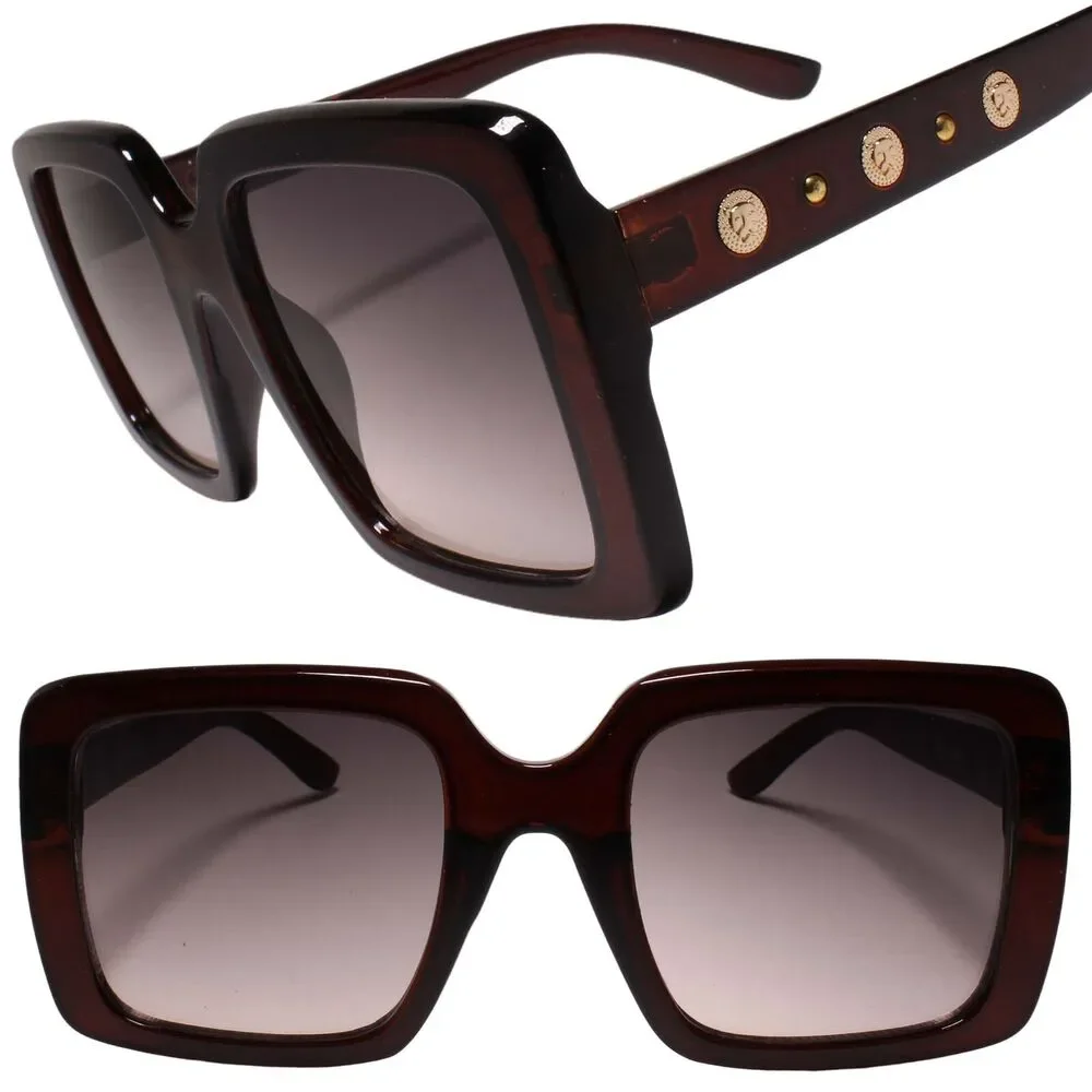 Swag Hip Hop Rapper DJ Gold Lion Medallion Brown Square Sunglasses